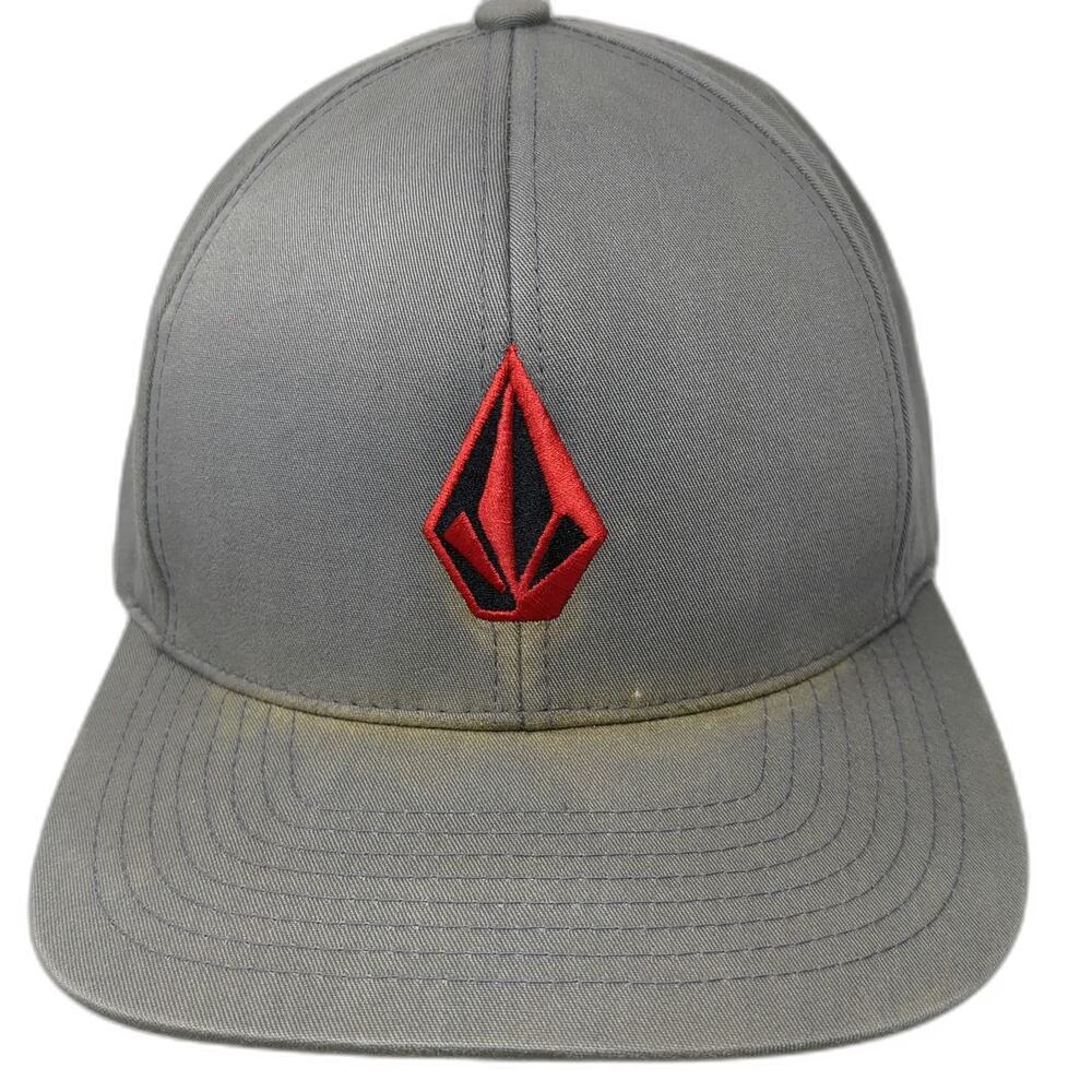 Volcom Snapback Hat Gray OS Embroidered Logo Red Black Stone Graphic Adjustable